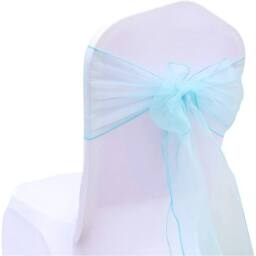EONLION 25Pcs Baby Blue Organza Sashes Chair Cover Bow Sash - thumbnail 1