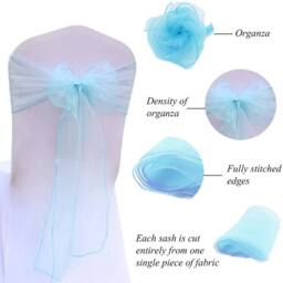 EONLION 25Pcs Baby Blue Organza Sashes Chair Cover Bow Sash - thumbnail 2