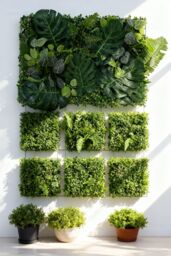 Living and Home 40x60cm Artificial Grass Fake Plant Wall Panel Mixed Foliage - UV-Resistant, DIY Decor in Green - Size: 40x60 cm
