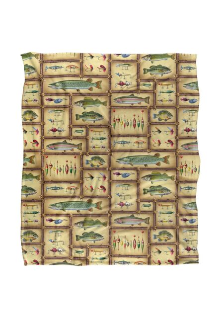 JQ Licensing Fish Sticks Lodge Fishing Lures Pattern Silky Touch Super Soft Throw Blanket 152 X 127 cm in White - image 1