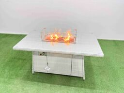Fimous 6 Seat Rattan Garden Furniture Corner Sofa Set Gas Firepit Table Set in Light Grey - thumbnail 5
