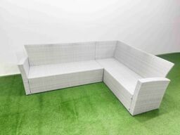 Fimous 6 Seat Rattan Garden Furniture Corner Sofa Set Gas Firepit Table Set in Light Grey - thumbnail 3