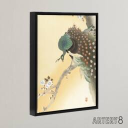 "Artery8 Peacock On A Cherry Blossom Tree Framed Canvas Wall Art Print Koson in Orange - Size: W12"" x H16""" - thumbnail 2