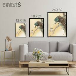 "Artery8 Peacock On A Cherry Blossom Tree Framed Canvas Wall Art Print Koson in Orange - Size: W12"" x H16""" - thumbnail 4