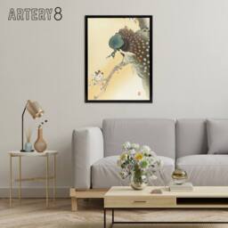 "Artery8 Peacock On A Cherry Blossom Tree Framed Canvas Wall Art Print Koson in Orange - Size: W12"" x H16""" - thumbnail 3