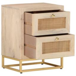 Berkfield Home Beautiful Bedside Cabinet 40x30x50 cm Solid Wood Mango & Iron in Light Beige - Size: 40 x 30 x 50 cm - thumbnail 3