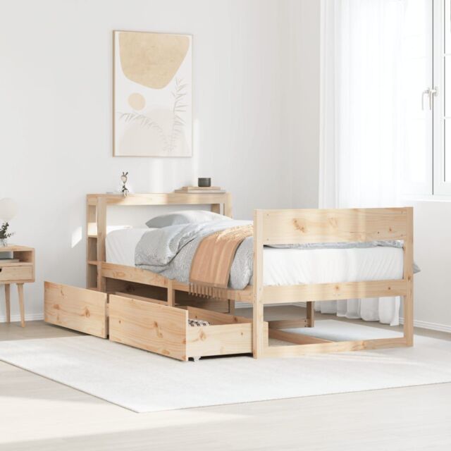 Berkfield Home Bed Frame without Mattress 75x190 cm Small Single Solid Wood Pine in Brown - image 1