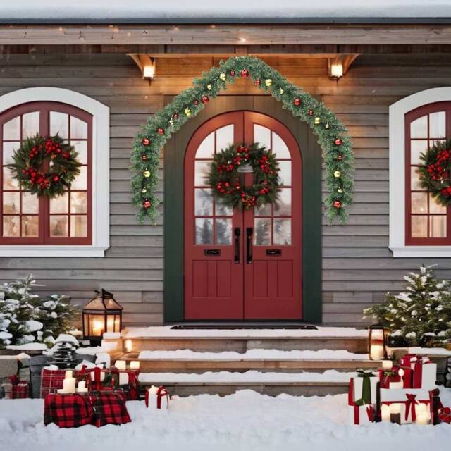 Berkfield Home Green Christmas Garland Decorated with Baubles & LED Lights 5 m - image 1