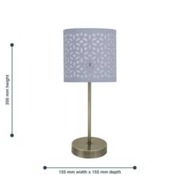 First Choice Lighting Antique Brass Stick Table Lamp with Grey Laser Cut Shade in Bronze - thumbnail 5
