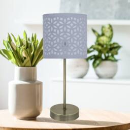 First Choice Lighting Antique Brass Stick Table Lamp with Grey Laser Cut Shade in Bronze - thumbnail 6
