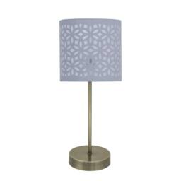 First Choice Lighting Antique Brass Stick Table Lamp with Grey Laser Cut Shade in Bronze
