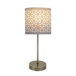 First Choice Lighting Antique Brass Stick Table Lamp with Grey Laser Cut Shade in Bronze - thumbnail 2
