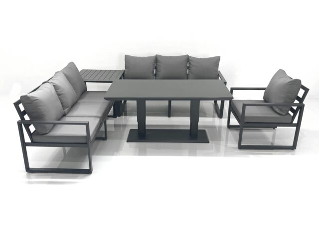 Fimous Outdoor Garden Furniture Set Aluminium Lounge Sofa Adjustable Rising Lifting Dining Table Sets with Side Table Dark Grey - image 1