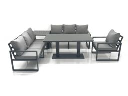 Fimous Outdoor Garden Furniture Set Aluminium Lounge Sofa Adjustable Rising Lifting Dining Table Sets with Side Table Dark Grey - thumbnail 2