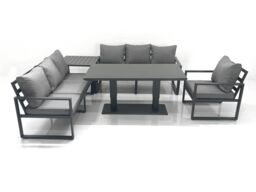 Fimous Outdoor Garden Furniture Set Aluminium Lounge Sofa Adjustable Rising Lifting Dining Table Sets with Side Table Dark Grey - thumbnail 1