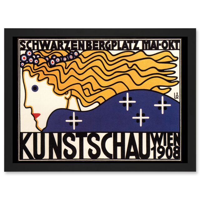 Artery8 Cultural Exhibition Vienna Austria Kunstschau Wien 1908 Vintage Advert Poster Artwork Framed Wall Art Print A4 in Black - image 1