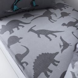 Smart Living Kids Printed Polycotton Duvet Cover or Fitted Sheet With Pillowcases - Dino Friends in Grey - Size: Single Fitted - thumbnail 2