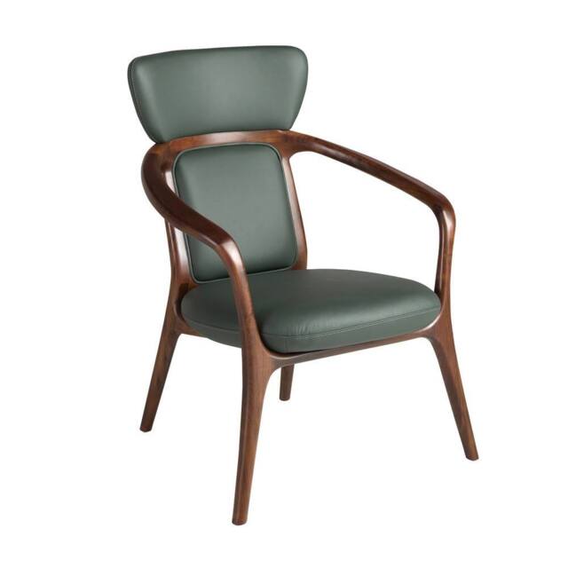 Angel Cerda Dark Green Leatherette Armchair with Walnut Wood Legs - image 1
