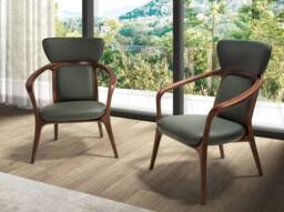 Angel Cerda Dark Green Leatherette Armchair with Walnut Wood Legs - thumbnail 5
