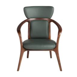 Angel Cerda Dark Green Leatherette Armchair with Walnut Wood Legs - thumbnail 2