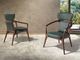 Angel Cerda Dark Green Leatherette Armchair with Walnut Wood Legs - thumbnail 3
