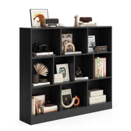 Costway 10-Cube Bookshelf 3-Tier Wood Display Shelf 120cm Storage Organizer in Black - thumbnail 2