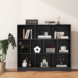 Costway 10-Cube Bookshelf 3-Tier Wood Display Shelf 120cm Storage Organizer in Black - thumbnail 4