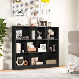 Costway 10-Cube Bookshelf 3-Tier Wood Display Shelf 120cm Storage Organizer in Black - thumbnail 5