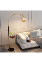 Living and Home Modern Adjustable Arc Floor Lamp with Wood Tray in Black - thumbnail 3
