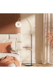 Living and Home Modern Adjustable Arc Floor Lamp with Wood Tray in Black - thumbnail 4