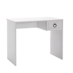 VOGREX Matt White 1 Drawer Laptop Desk Metal Ring Handles Top Storage - thumbnail 1
