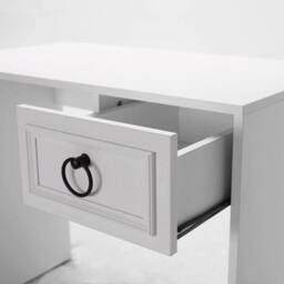VOGREX Matt White 1 Drawer Laptop Desk Metal Ring Handles Top Storage - thumbnail 3