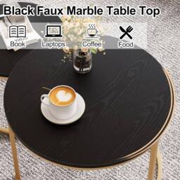 Huhote Round Nesting Side End Table 2 Set Coffee Tables Metal Frame for Home in Black - thumbnail 6