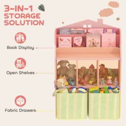 AIYAPLAY Kids Bookshelf with Storage, Toy Storage Unit for Playroom in Pink - thumbnail 4