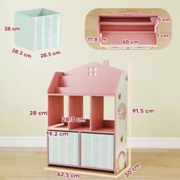 AIYAPLAY Kids Bookshelf with Storage, Toy Storage Unit for Playroom in Pink - thumbnail 3