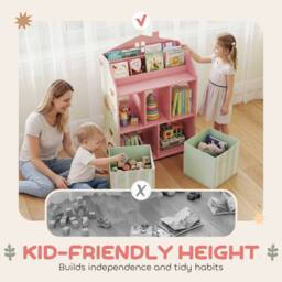 AIYAPLAY Kids Bookshelf with Storage, Toy Storage Unit for Playroom in Pink - thumbnail 6