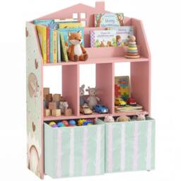 AIYAPLAY Kids Bookshelf with Storage, Toy Storage Unit for Playroom in Pink - thumbnail 2