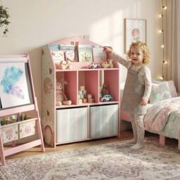 AIYAPLAY Kids Bookshelf with Storage, Toy Storage Unit for Playroom in Pink - thumbnail 1