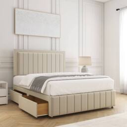 "BSSPOKE Sophia Divan Bed Plush 24"" Headboard 2Drawers Same Side No Mattress in Cream - Size: Small Double" - thumbnail 2