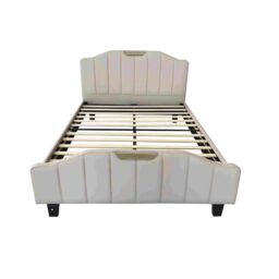 Furniture Maxi Men's Retro PU Leather Upholstered Bed Frame Double Bed Frame in Cream - thumbnail 2