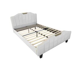Furniture Maxi Men's Retro PU Leather Upholstered Bed Frame Double Bed Frame in Cream - thumbnail 5