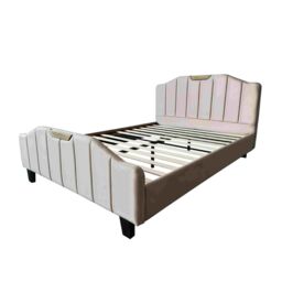 Furniture Maxi Men's Retro PU Leather Upholstered Bed Frame Double Bed Frame in Cream - thumbnail 3