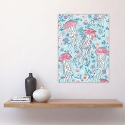 "Artery8 Underseas Jellyfish Flowers Baby Blue Pink Design Wall Art Print - Size: W24"" x H32""" - thumbnail 4