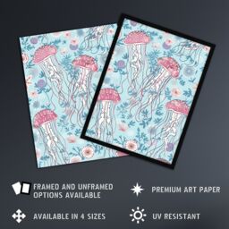 "Artery8 Underseas Jellyfish Flowers Baby Blue Pink Design Wall Art Print - Size: W24"" x H32""" - thumbnail 2