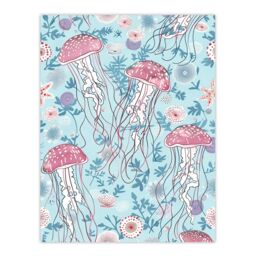 "Artery8 Underseas Jellyfish Flowers Baby Blue Pink Design Wall Art Print - Size: W24"" x H32""" - thumbnail 1