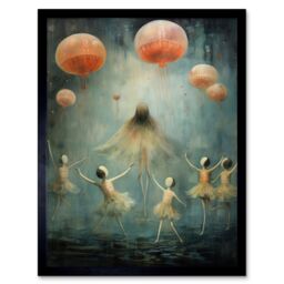 "Artery8 Wall Art Print The Jellyfish Ballet Whimsical Surreal Underwater Dance Artwork Art Framed in Black - Size: W12"" x H16""" - thumbnail 1