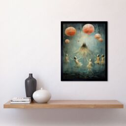 "Artery8 Wall Art Print The Jellyfish Ballet Whimsical Surreal Underwater Dance Artwork Art Framed in Black - Size: W12"" x H16""" - thumbnail 2