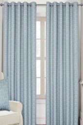 Homescapes Geometric Jacquard Blackout Eyelet Curtain Pair in Blue - Size: 167 cm width x 183 cm drop - thumbnail 1