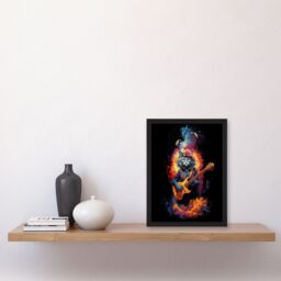 "Artery8 Wall Art Print Smelly Cat Lover Gift Pet Portrait with Guitar Conceptual Orange Blue Purple Artwork Painting Art Framed - Size: W12"" x H16""" - thumbnail 4