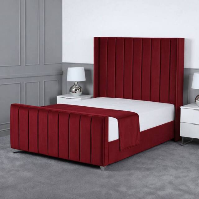 Living Comfort Bedz Imperial Winged Upholstered Bed Slatted Base with 48 Inch Headboard in Maroon - Size: King - image 1